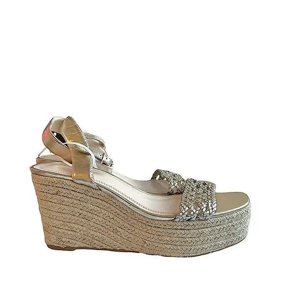 Zara Braided Gold Platform Wedge Esapadrille - Picture 9 of 12